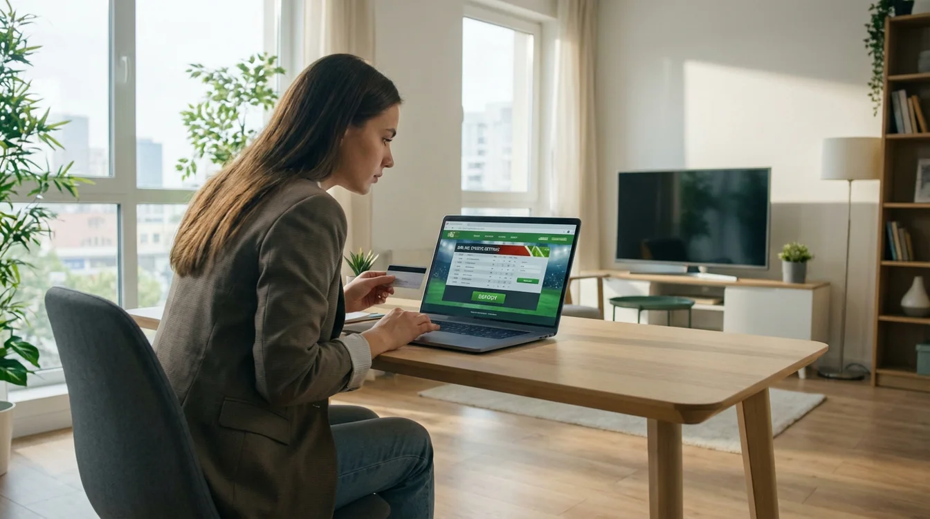 Osoba dokonująca pierwszej wpłaty u bukmachera na laptopie