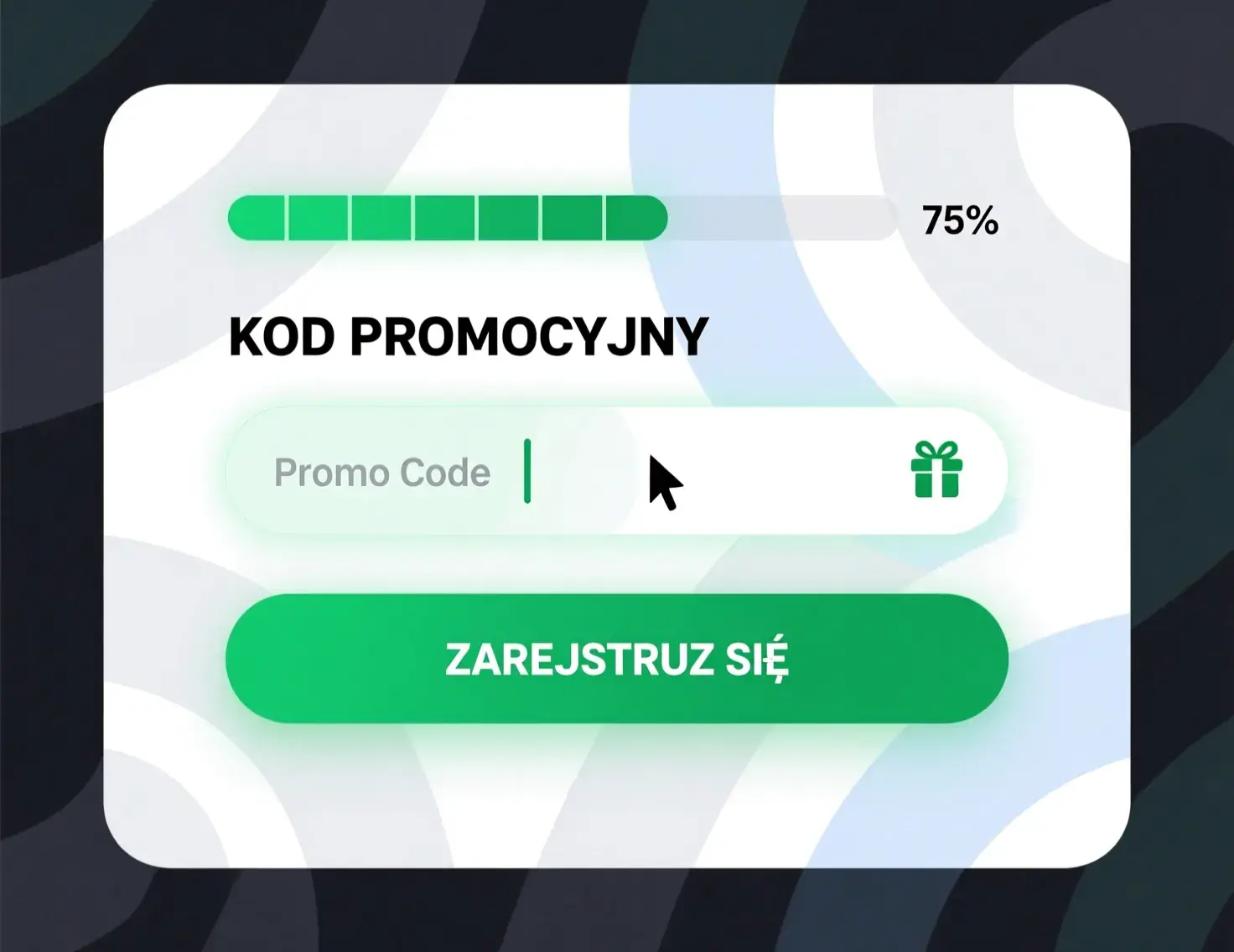 Formularz rejestracyjny bukmachera z polem na kod promocyjny podświetlonym