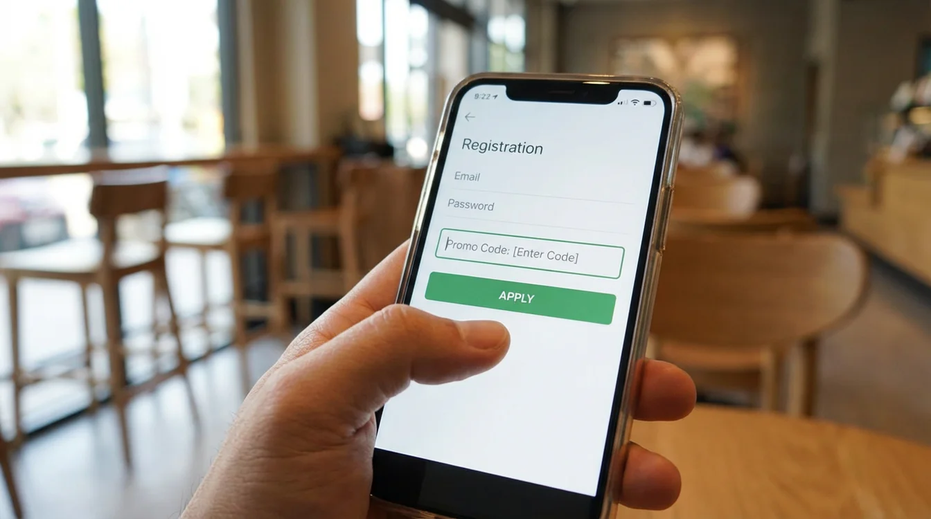 Ekran smartfona z formularzem rejestracji i polem na kod promocyjny