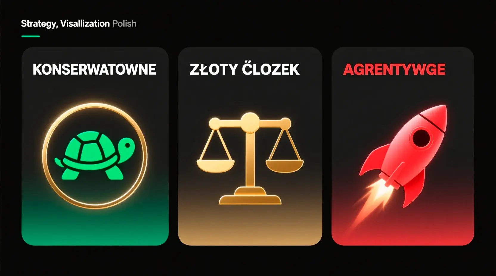 Trzy strategie zakładów - konserwatywna, złoty środek, agresywna z różnymi kursami i poziomami ryzyka