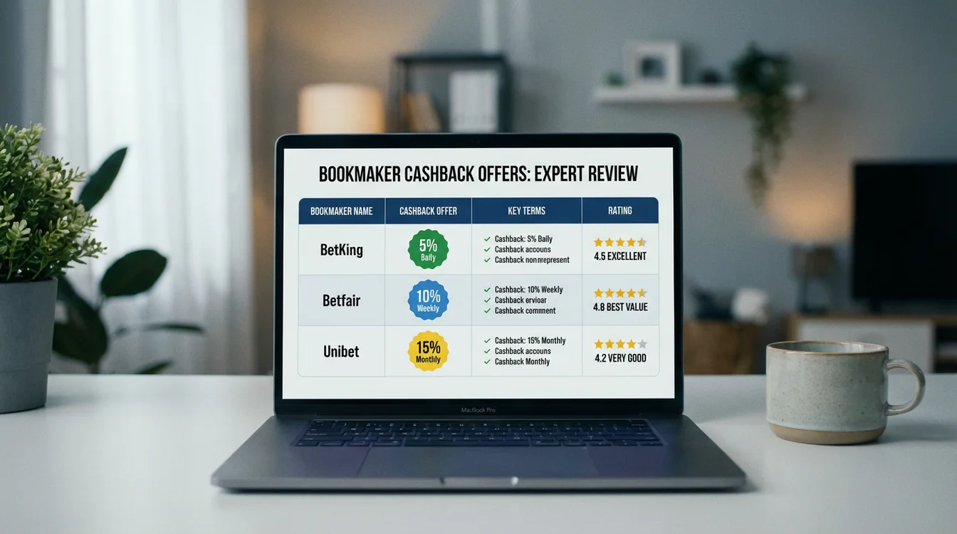 Lista bukmacherów z najlepszymi ofertami cashback na ekranie laptopa